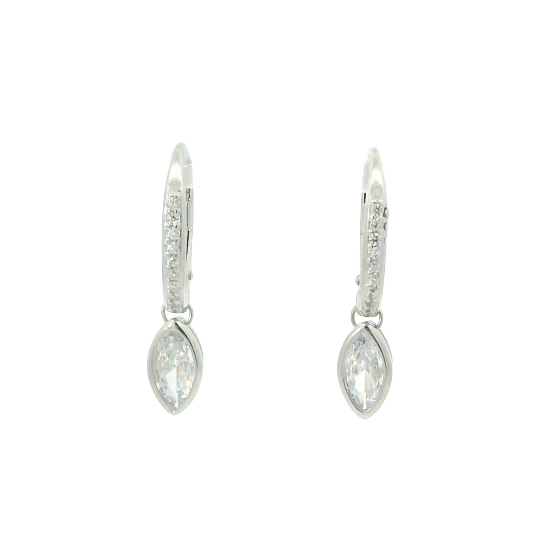 WHITE CUBIC ZIRCONIA STERLING SILVER EARRINGS (MARQUISE)