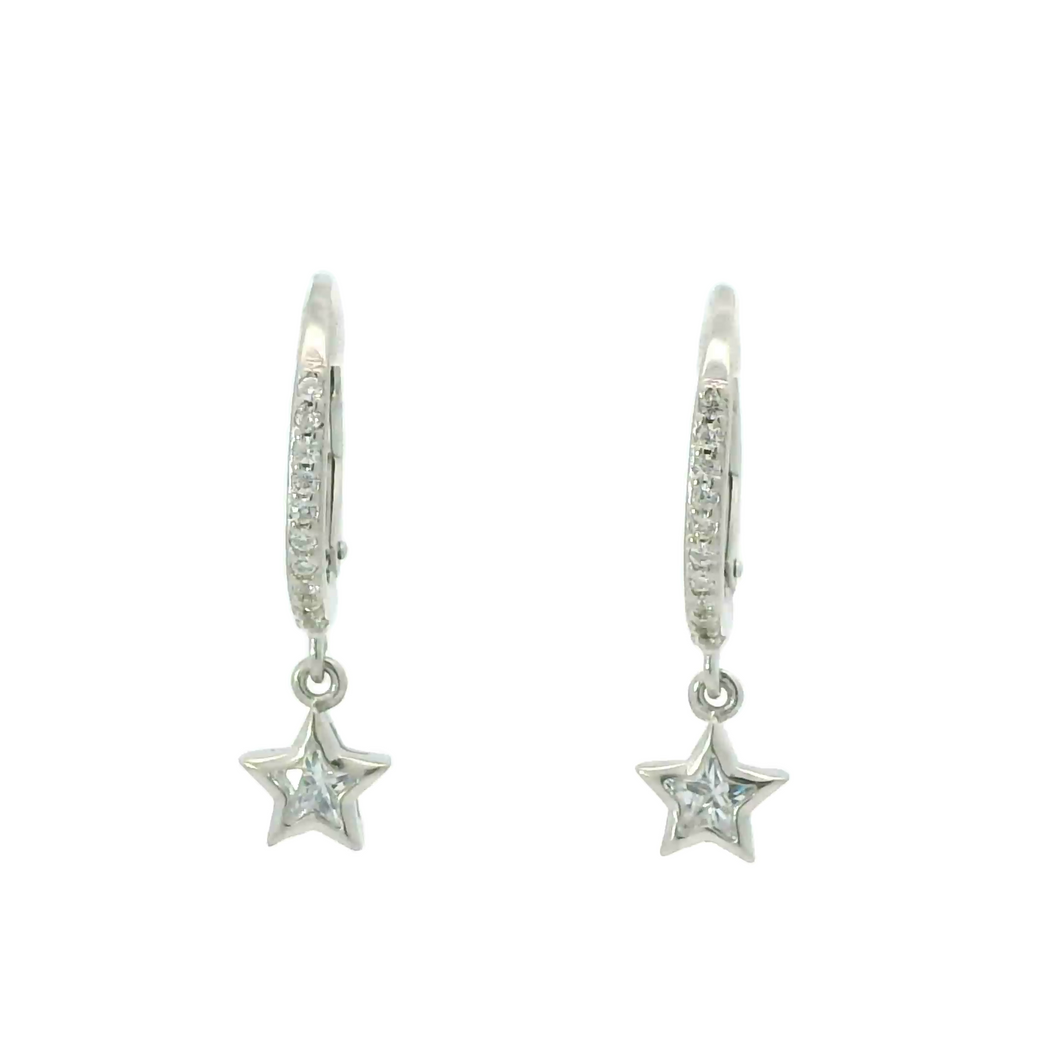 WHITE CUBIC ZIRCONIA STERLING SILVER EARRINGS (STAR)