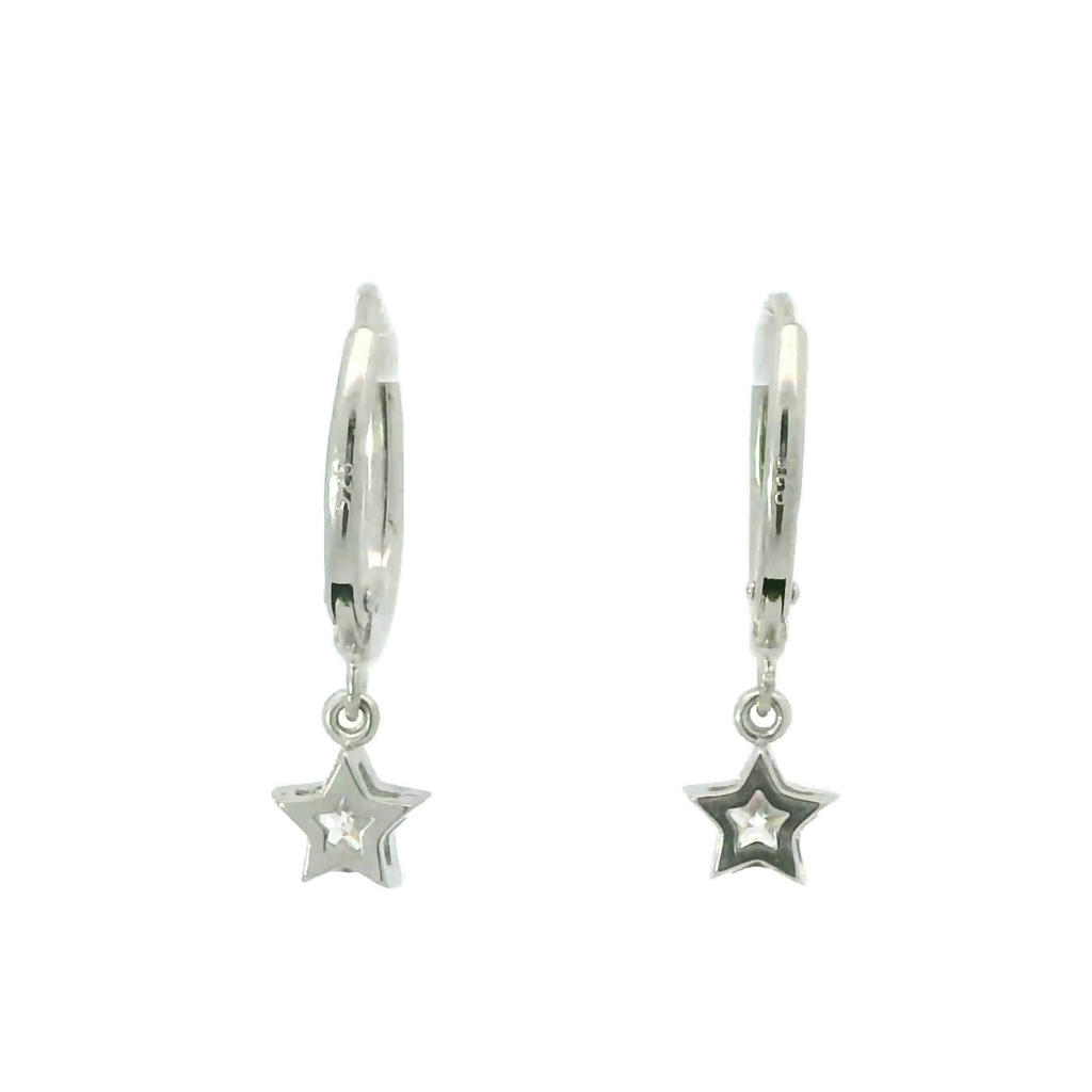 WHITE CUBIC ZIRCONIA STERLING SILVER EARRINGS (STAR)