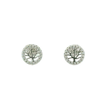 Load image into Gallery viewer, WHITE CUBIC ZIRCONIA STERLING SILVER EARRINGS (TREE OF LIFE)