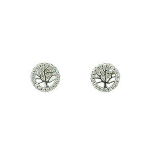 WHITE CUBIC ZIRCONIA STERLING SILVER EARRINGS (TREE OF LIFE)