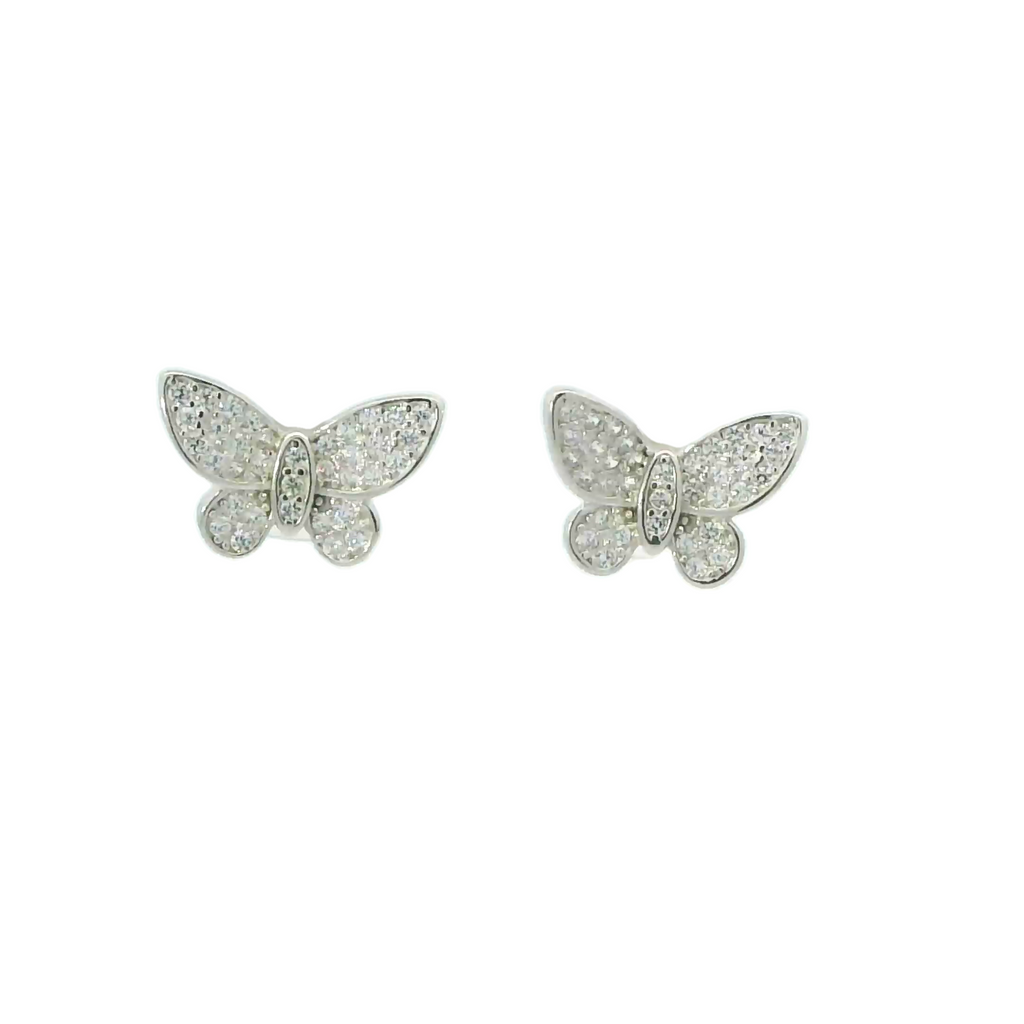 WHITE CUBIC ZIRCONIA STERLING SILVER BUTTERFLY EARRINGS