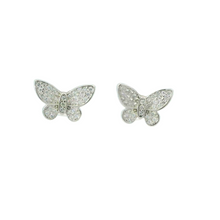 Load image into Gallery viewer, WHITE CUBIC ZIRCONIA STERLING SILVER EARRINGS (BUTTERFLY)