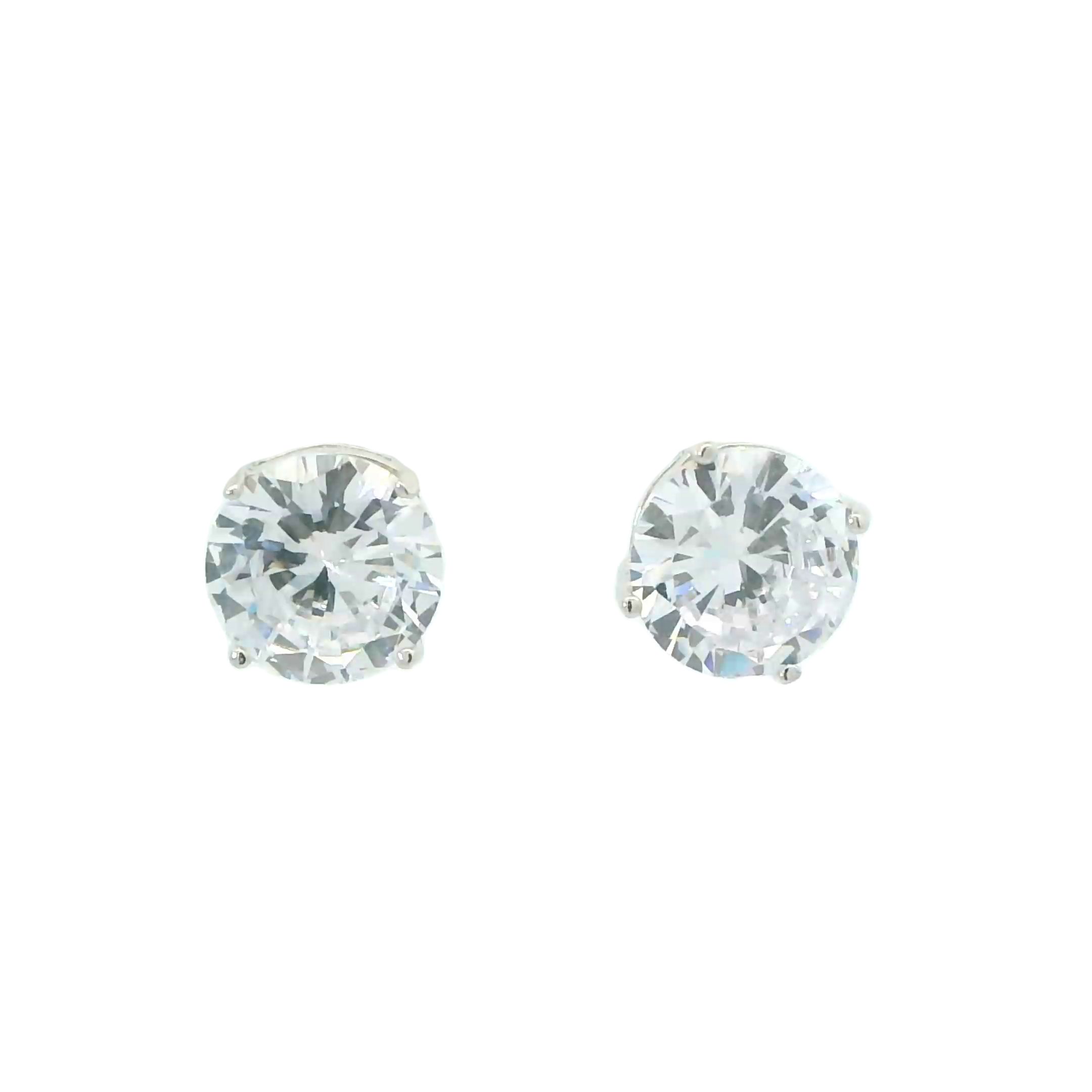 WHITE CUBIC ZIRCONIA STERLING SILVER EARRINGS (ROUND)10MM
