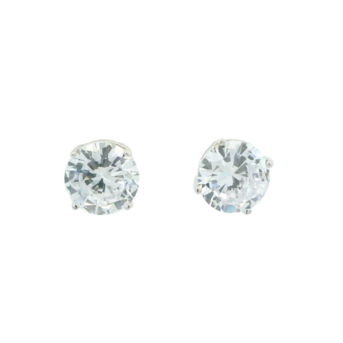 WHITE CUBIC ZIRCONIA STERLING SILVER EARRINGS (ROUND)10MM