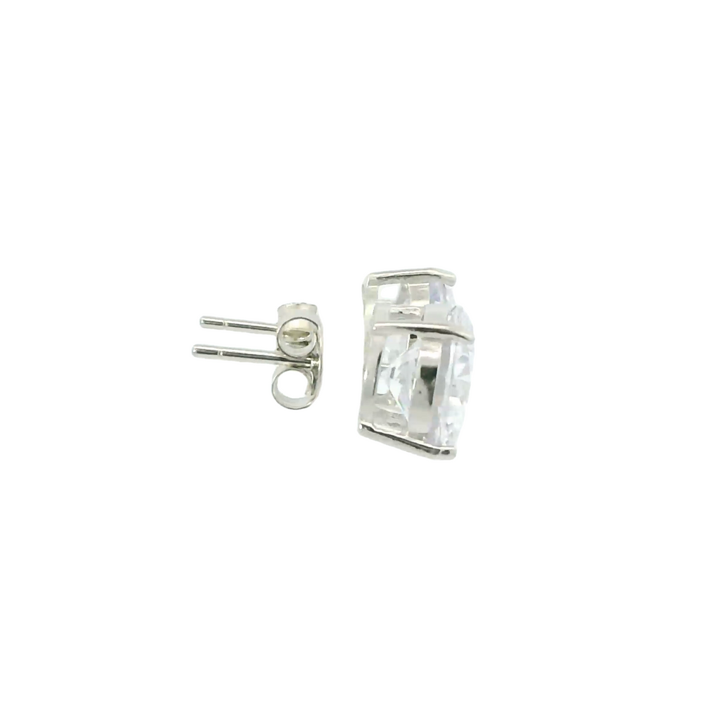 WHITE CUBIC ZIRCONIA STERLING SILVER EARRINGS (ROUND)10MM
