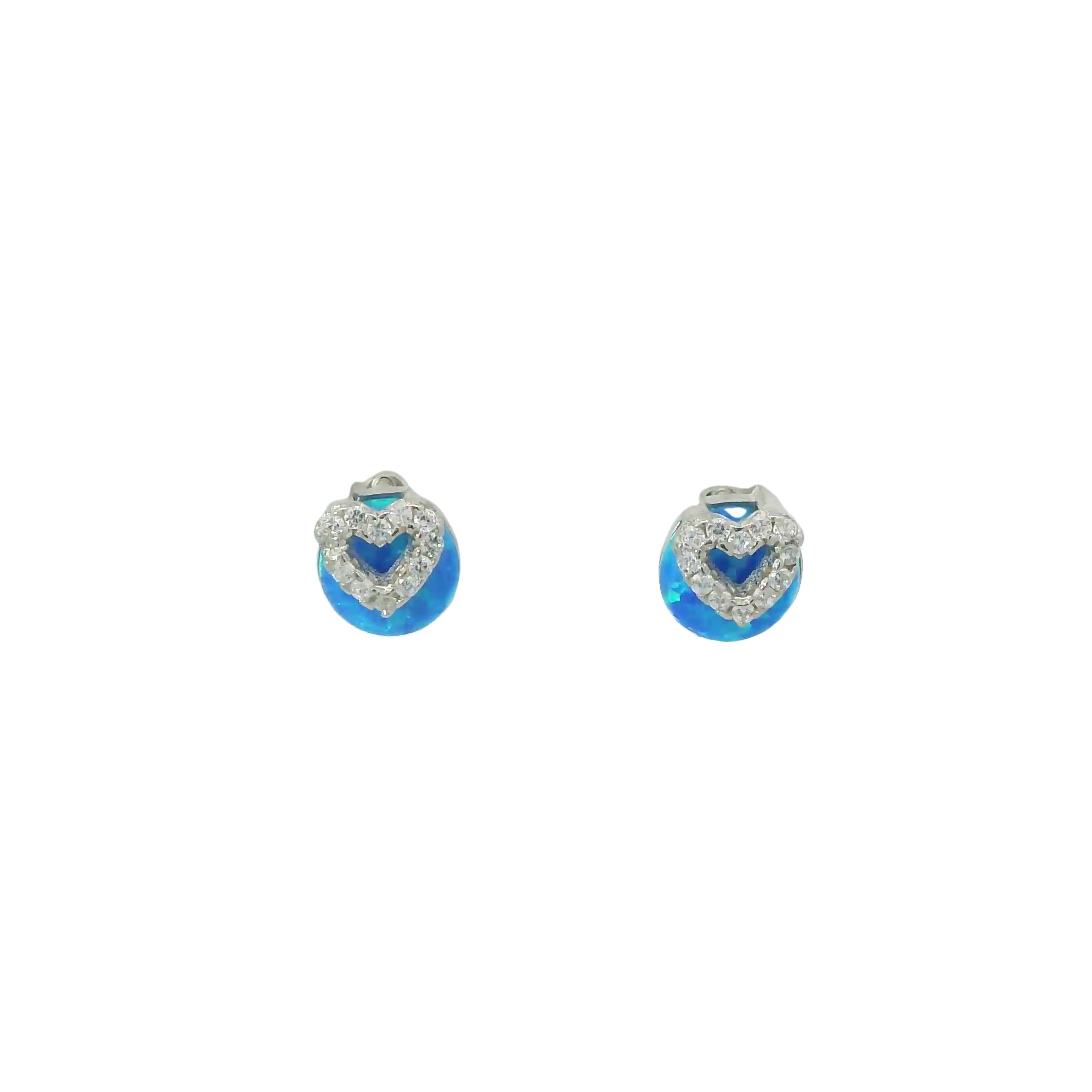 BLUE LAB OPAL STERLING SILVER EARRINGS (CIRCLE & HEART)