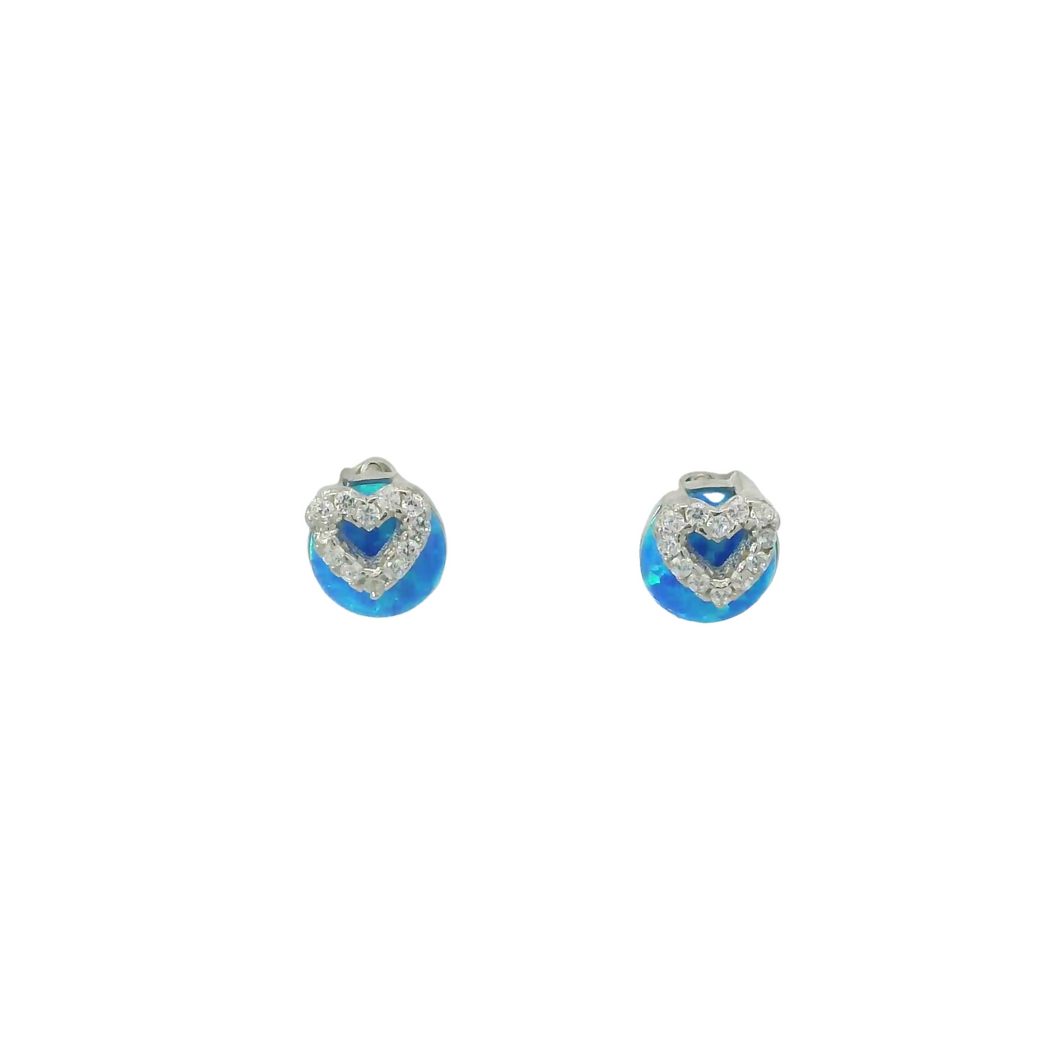 BLUE LAB OPAL STERLING SILVER EARRINGS (CIRCLE & HEART)