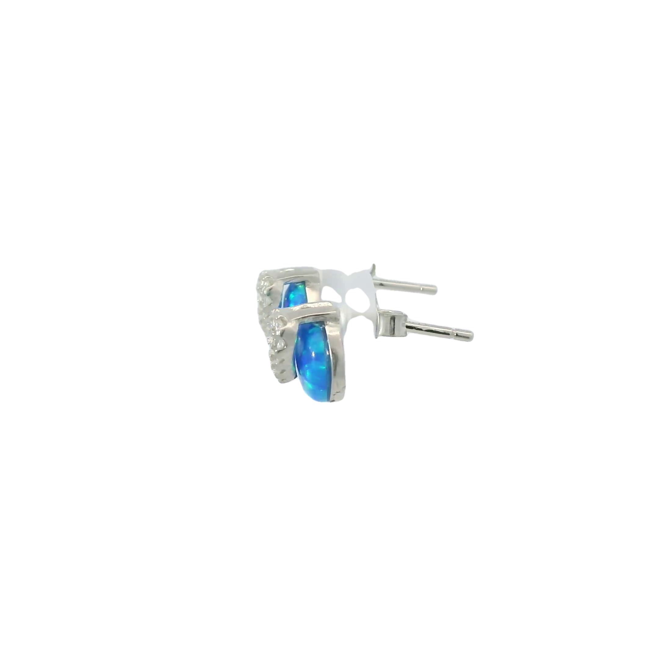 BLUE LAB OPAL STERLING SILVER EARRINGS (CIRCLE & HEART)