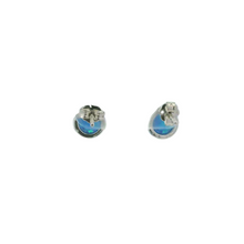 Load image into Gallery viewer, BLUE LAB OPAL STERLING SILVER EARRINGS (CIRCLE &amp; HEART)