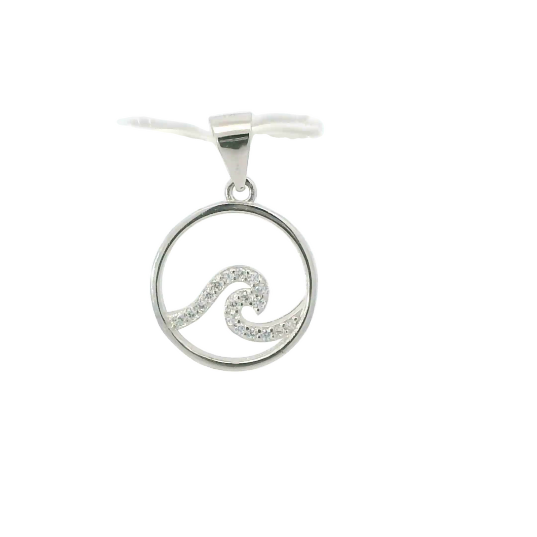 WHITE CUBIC ZIRCONIA STERLING SILVER PENDANT (WAVE)