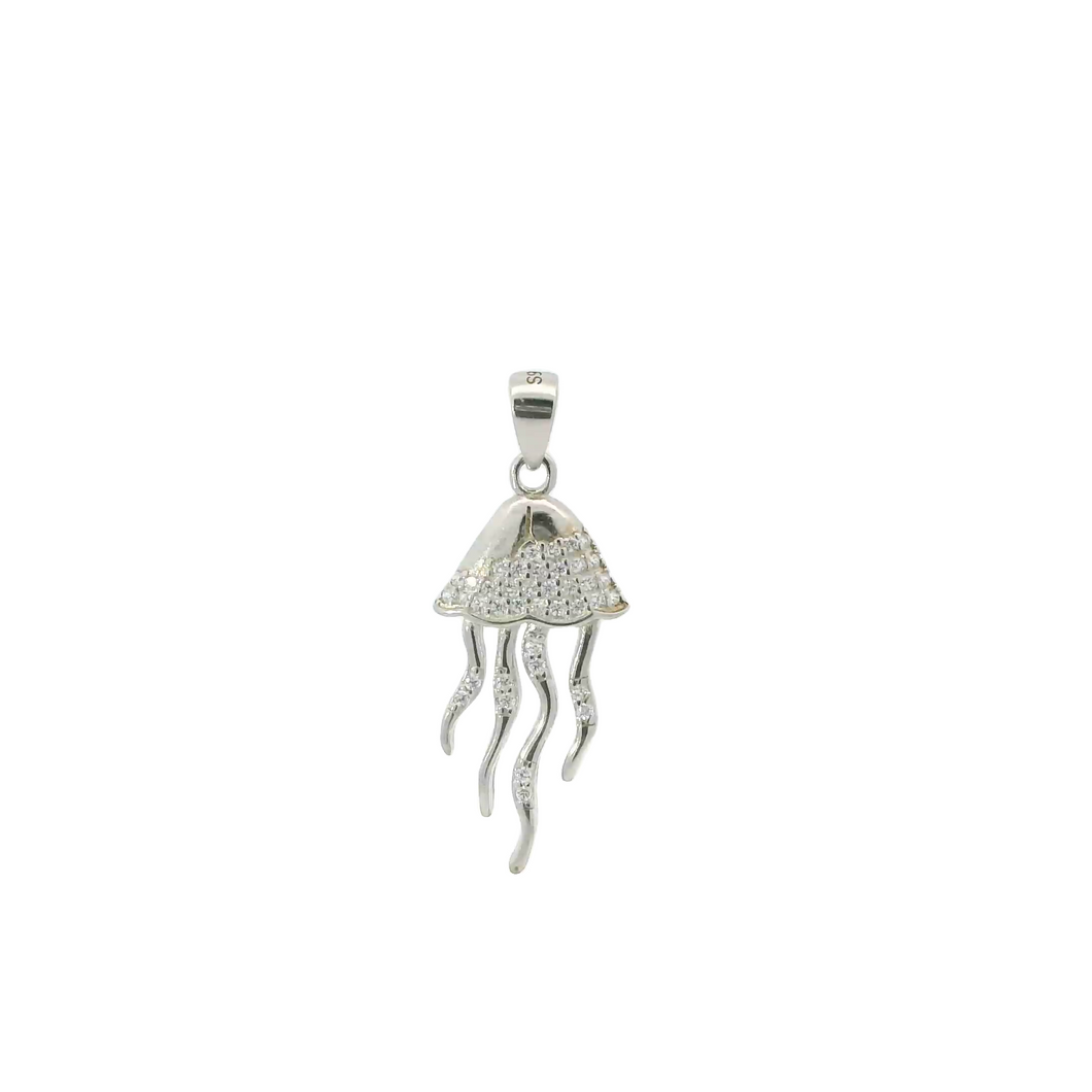 WHITE CUBIC ZIRCONIA STERLING SILVER PENDANT (JELLYFISH)