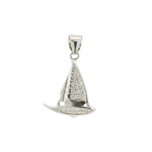 Load image into Gallery viewer, WHITE CUBIC ZIRCONIA STERLING SILVER PENDANT (SAILBOAT)