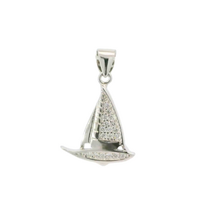 WHITE CUBIC ZIRCONIA STERLING SILVER PENDANT (SAILBOAT)