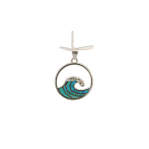 BLUE LAB OPAL STERLING SILVER PENDANT (CIRCLE & WAVE)