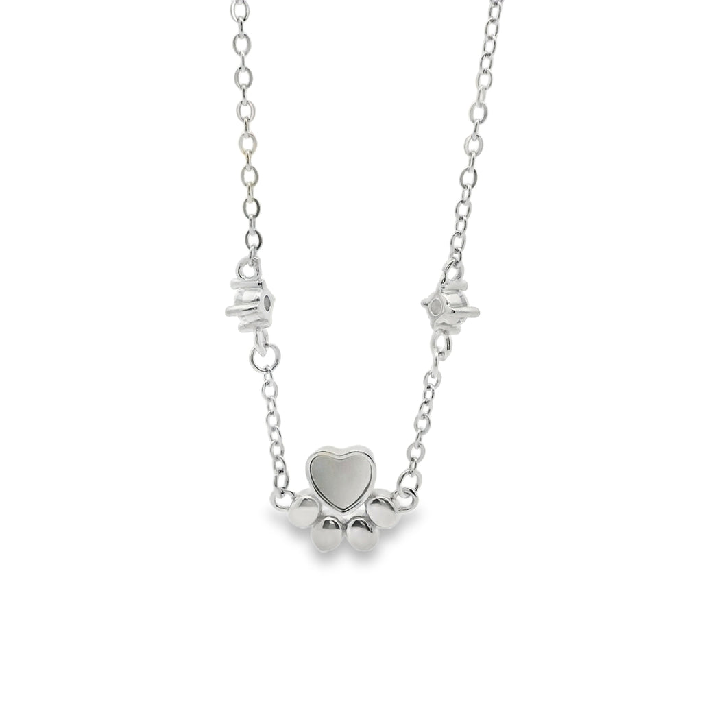 Silver bracelet with paw pendant on a white background