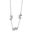 Silver bracelet with dog shaped pendants on a white background