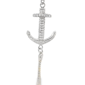 CUBIC ZIRCONIA STERLING SILVER NAUTICAL BRACELET (ANCHOR)