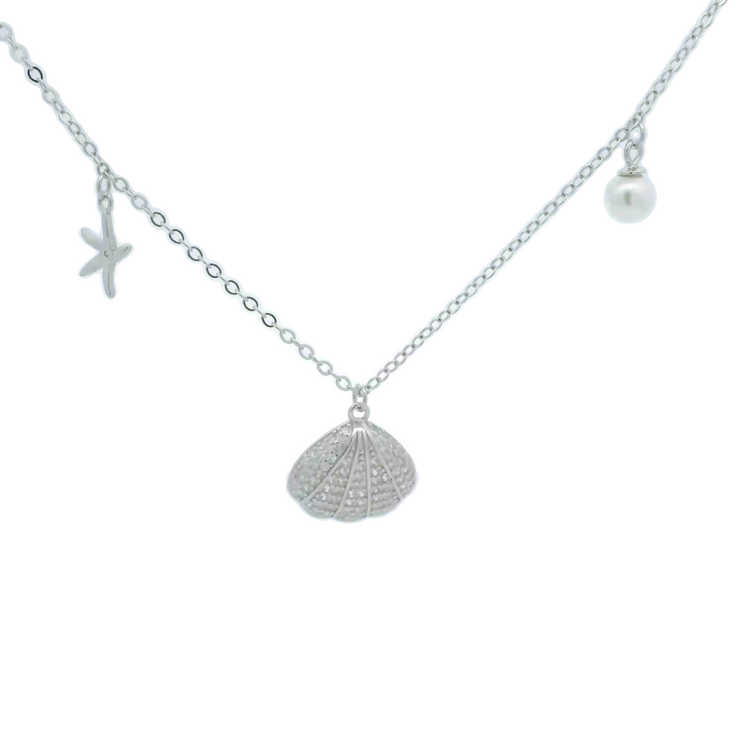 Sterling silver pearl necklace (Clam)