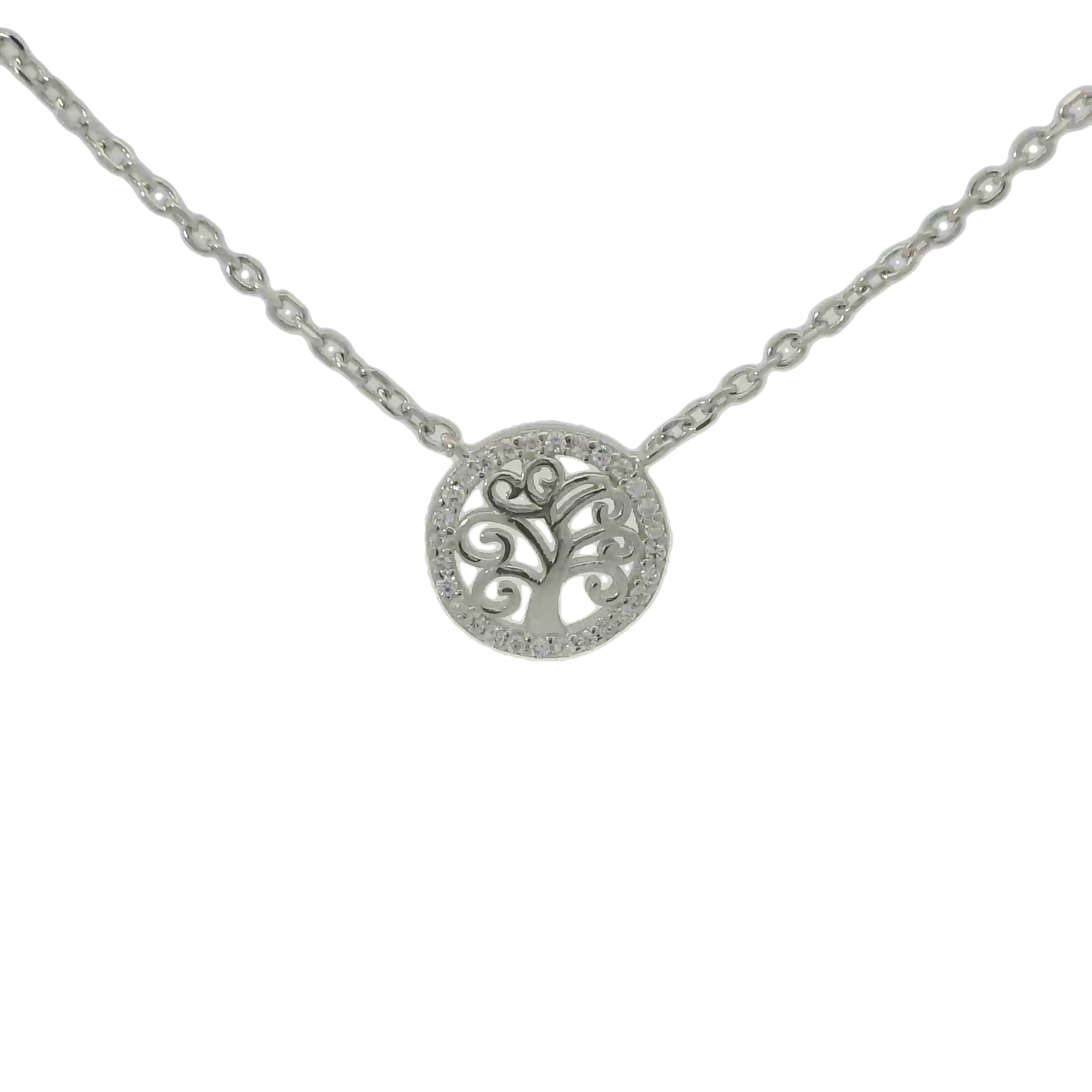 CUBIC ZIRCONIA STERLING SILVER NECKLACE (TREE OF LIFE)
