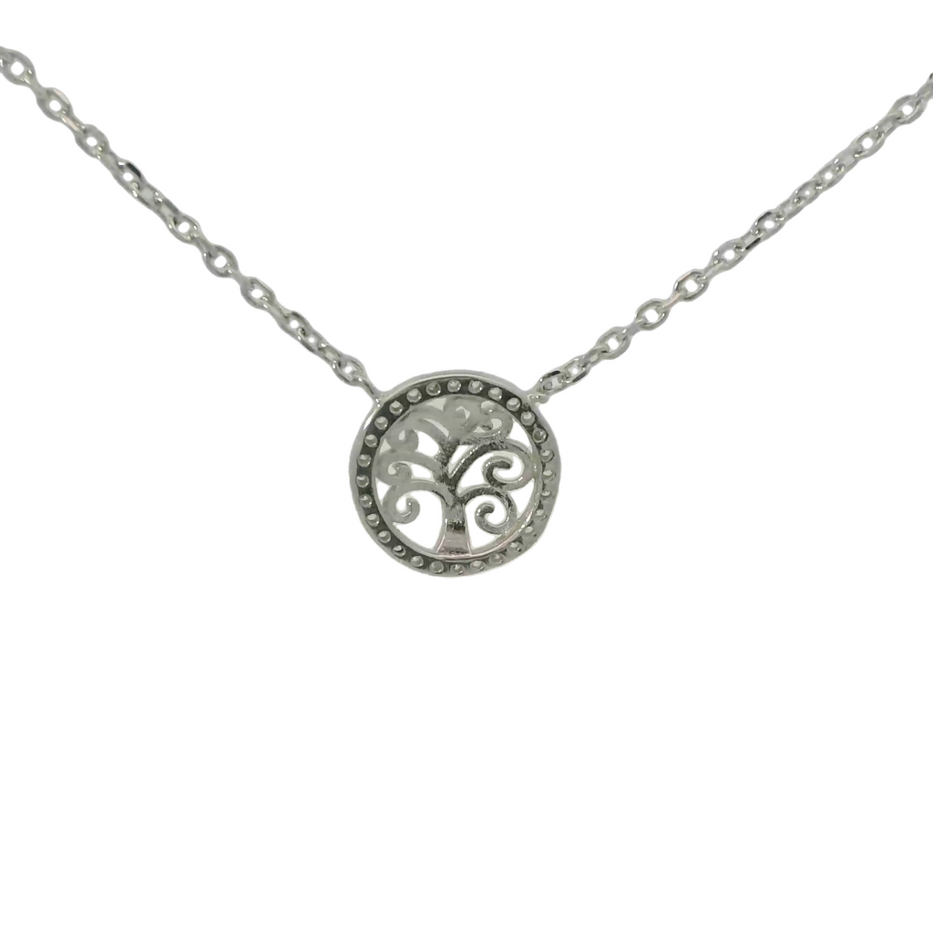 CUBIC ZIRCONIA STERLING SILVER NECKLACE (TREE OF LIFE)