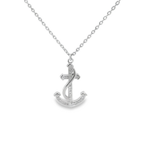 WHITE CUBIC ZIRCONIA STERLING SILVER NECKLACE (ANCHOR)