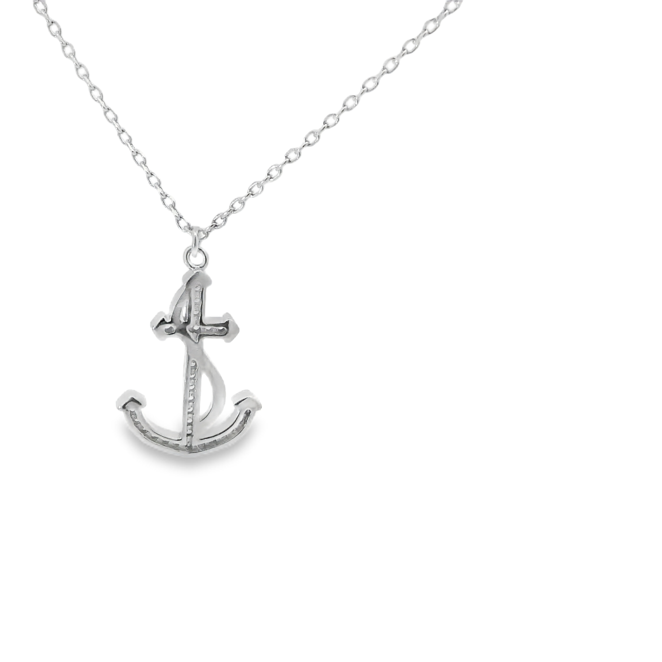 ANCHOR   WHITE CUBIC ZIRCONIA STERLING SILVER NECKLACE
