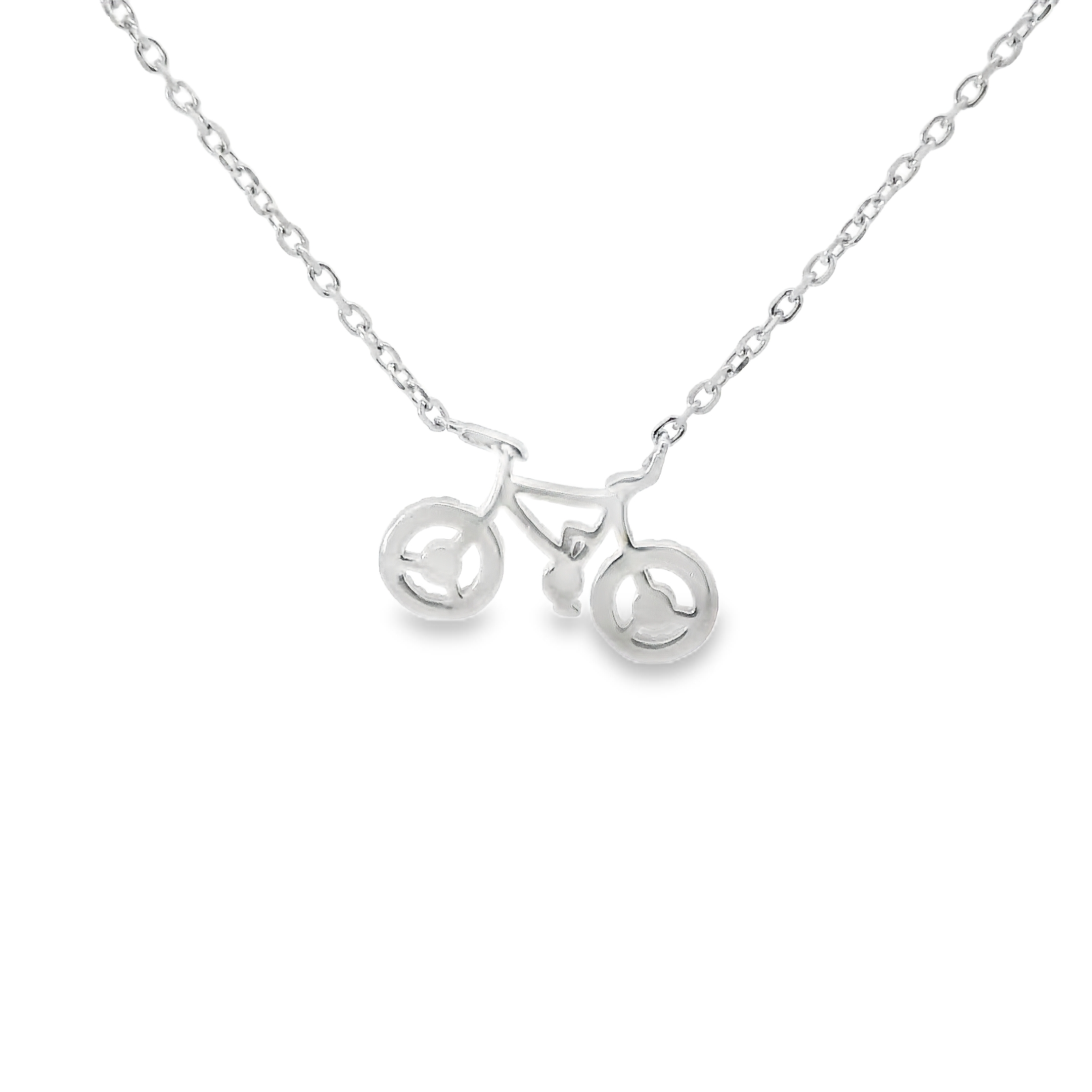 CUBIC ZIRCONIA BICYCLE STERLING SILVER NECKLACE