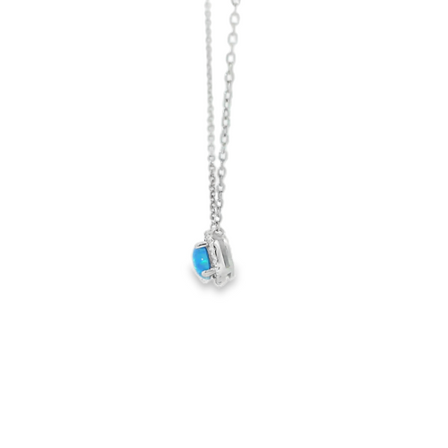 BLUE STERLING SILVER LAB OPAL NECKLACE (ROUND)