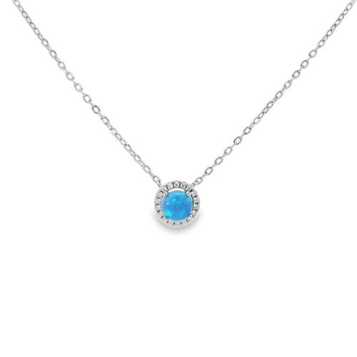 BLUE STERLING SILVER LAB OPAL NECKLACE (ROUND)