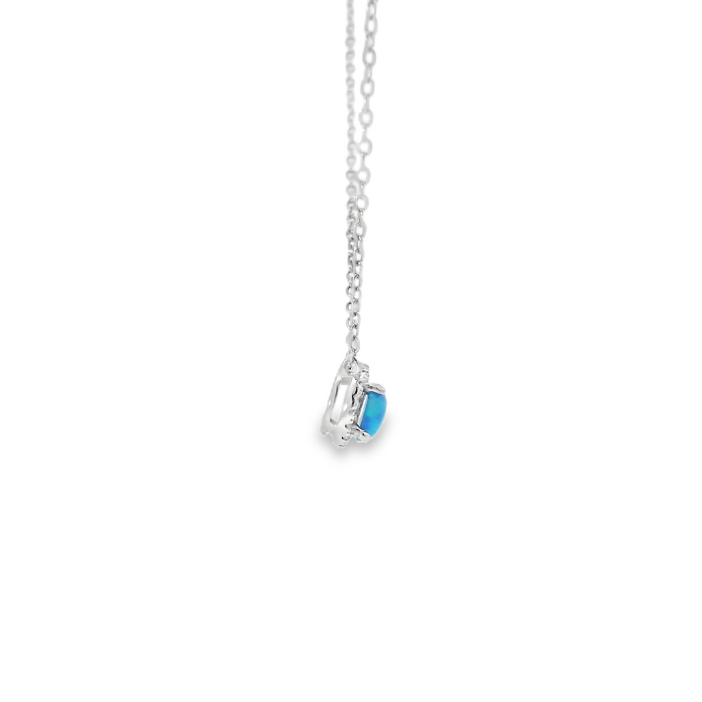 BLUE STERLING SILVER LAB OPAL NECKLACE (ROUND)