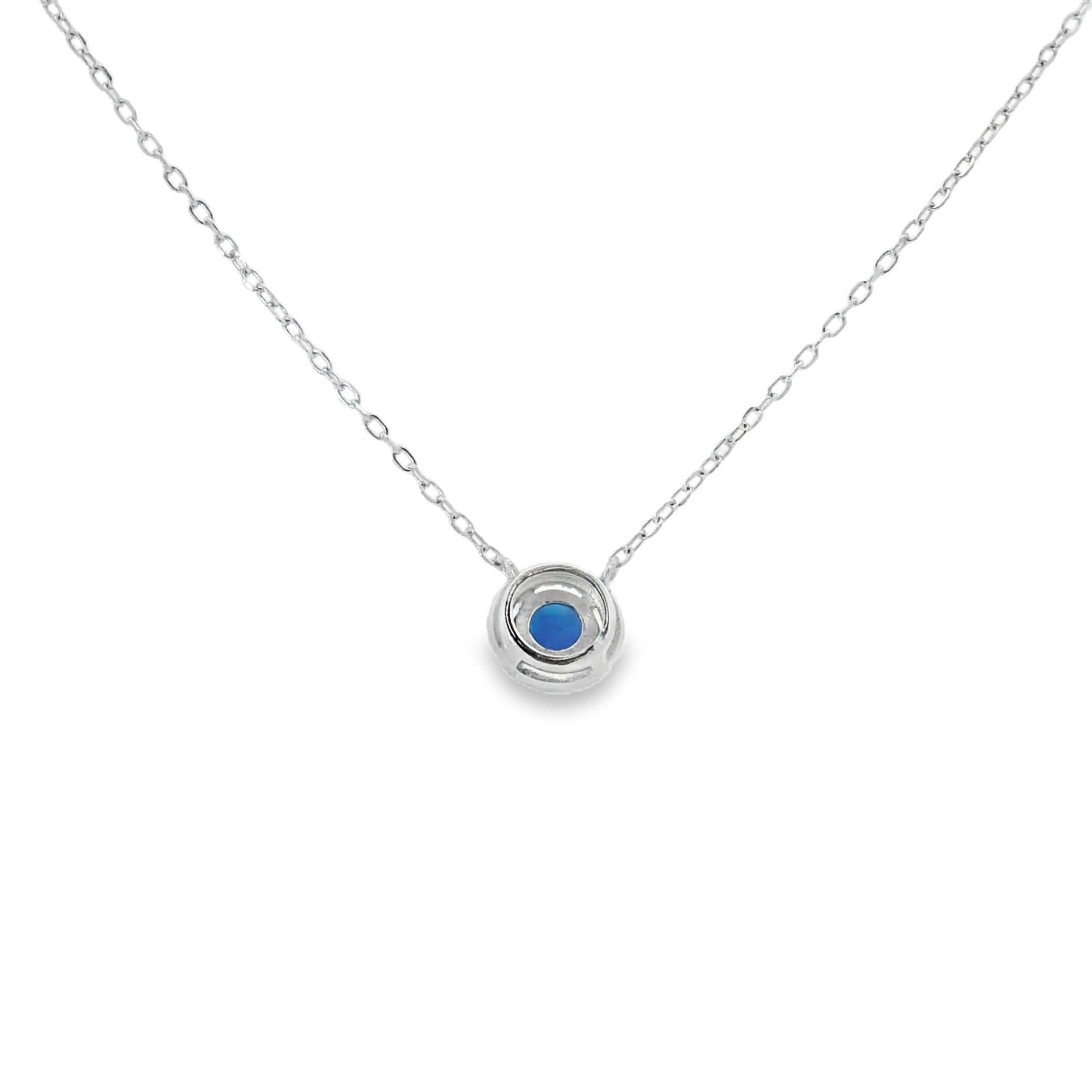 BLUE STERLING SILVER LAB OPAL NECKLACE (ROUND)