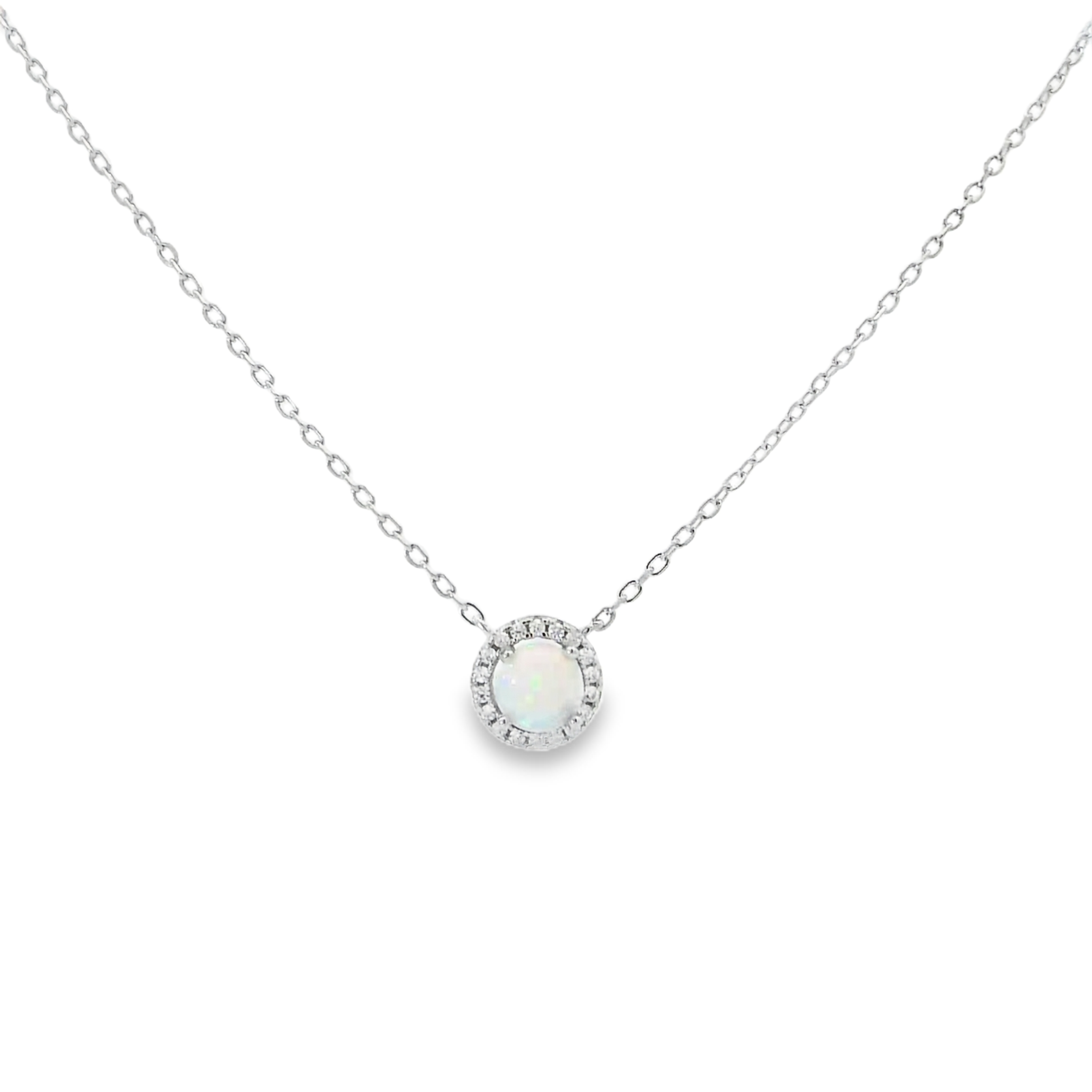 WHITE STERLING SILVER LAB OPAL NECKLACE (ROUND)