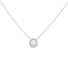 Load image into Gallery viewer, WHITE STERLING SILVER LAB OPAL NECKLACE (ROUND)