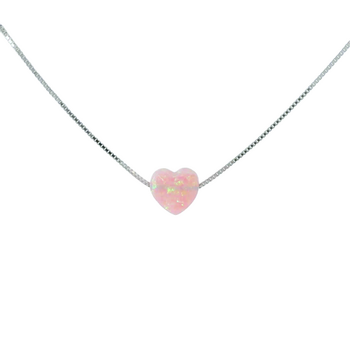 Sterling silver lab opal necklace (heart)