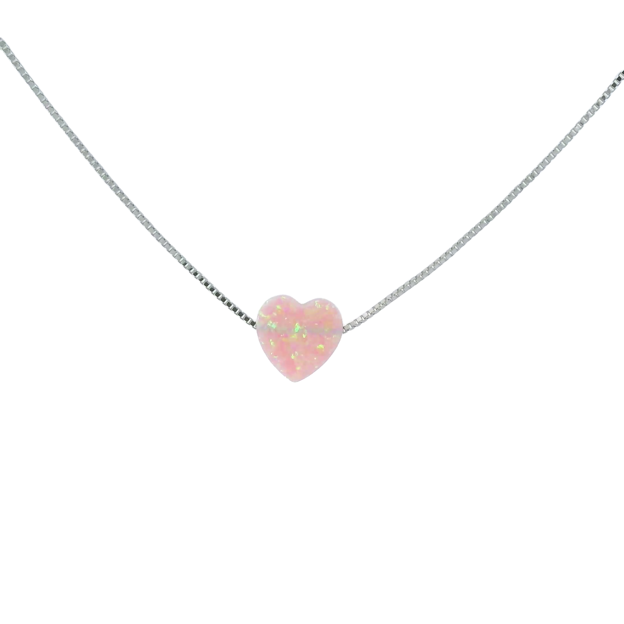 Sterling silver lab opal necklace (heart)