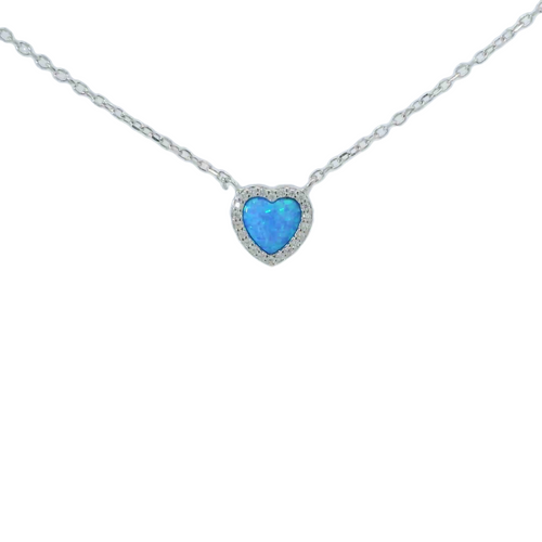 Sterling silver lab opal necklace (heart)