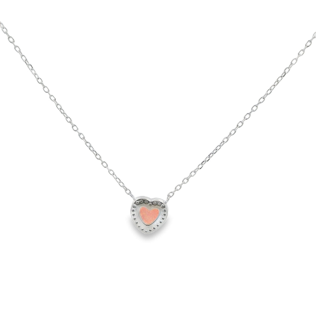 STERLING SILVER PINK LAB OPAL NECKLACE (HEART)