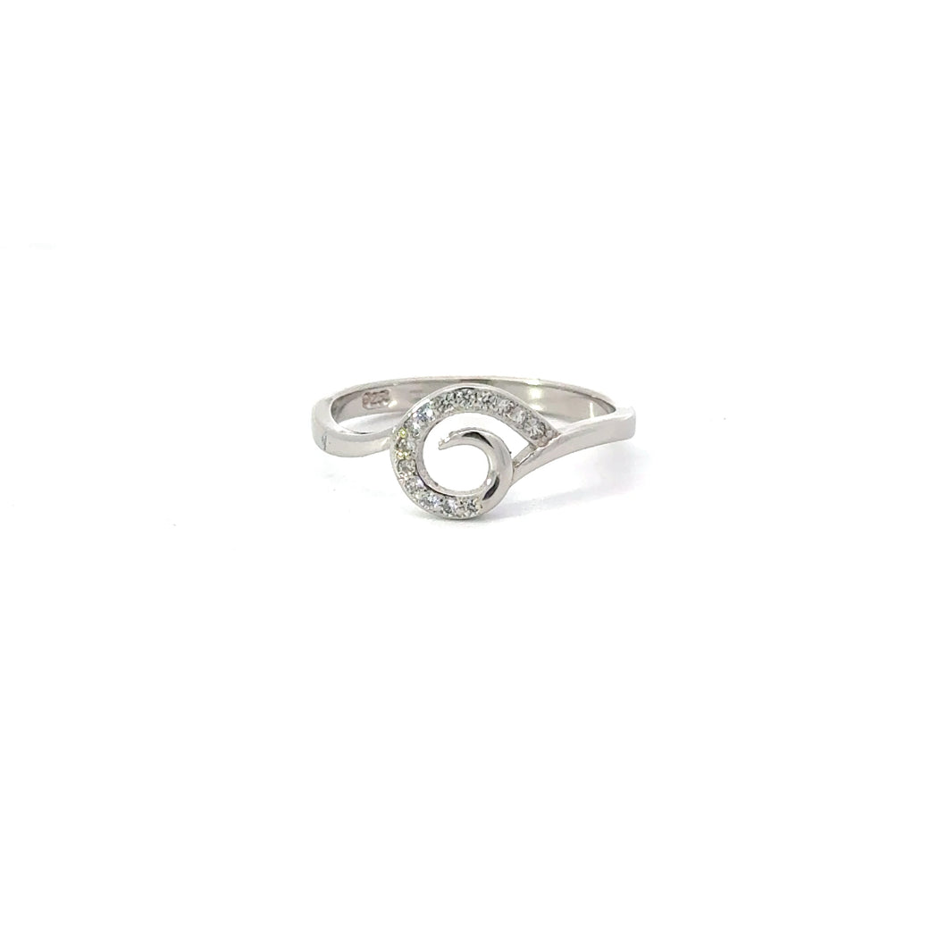 WHITE CUBIC ZIRCONIA STERLING SILVER RING (WAVE)