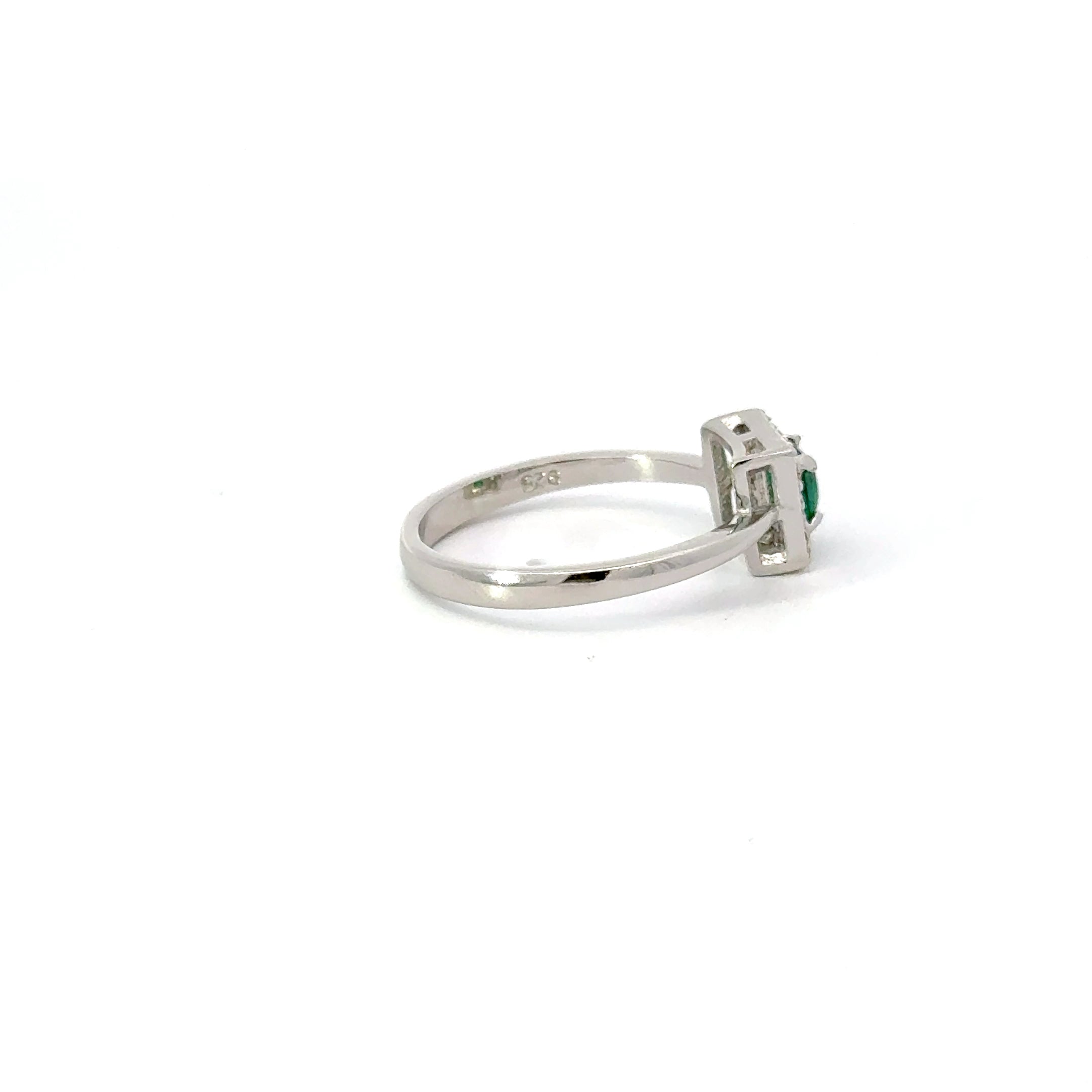EMERALD GREEN CUBIC ZIRCONIA STERLING SILVER RING (PRINCESS)