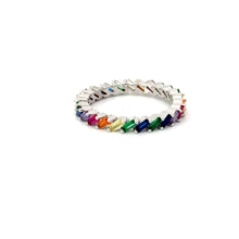 Load image into Gallery viewer, Rainbow multi-colored cubic zirconia sterling silver band ring