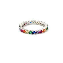 Load image into Gallery viewer, Rainbow multi-colored cubic zirconia sterling silver band ring