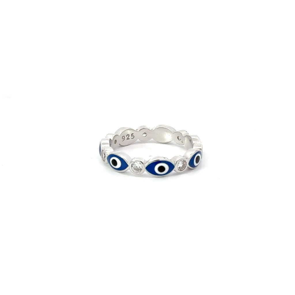 Dark Blue Evil Eye Ring With Cubic Zirconia