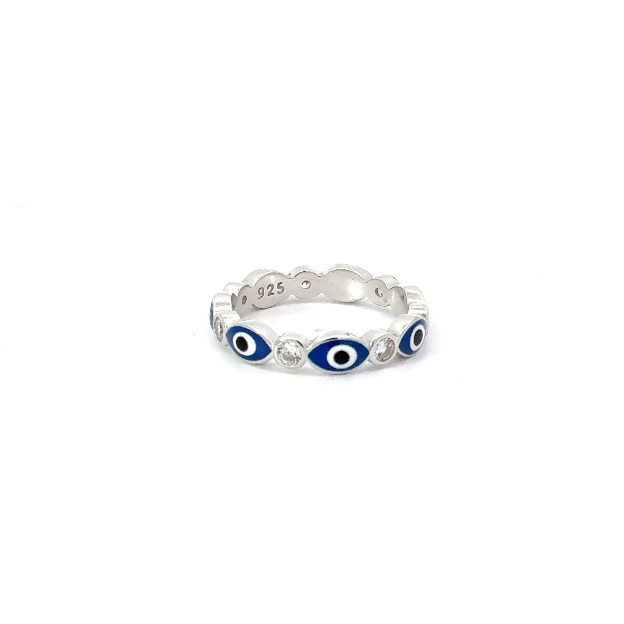 Dark Blue Evil Eye Ring With Cubic Zirconia