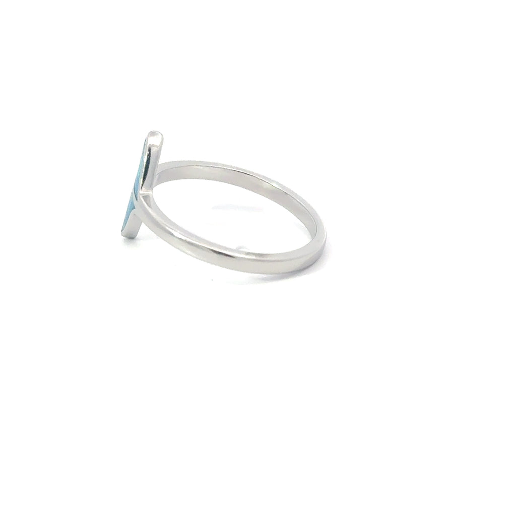 Blue lab opal whale tail sterling silver ring