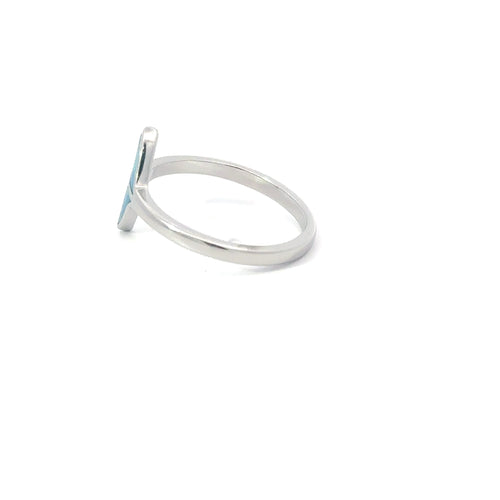 Blue lab opal whale tail sterling silver ring