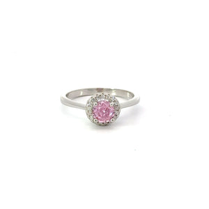 PINK SAPPHIRE CUBIC ZIRCONIA STERLING SILVER RING (ROUND)