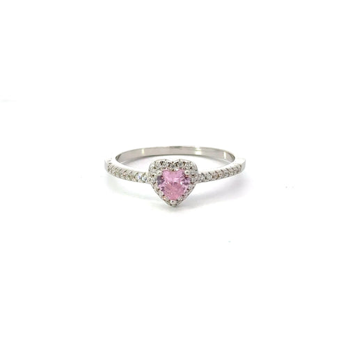 PINK SAPPHIRE CUBIC ZIRCONIA STERLING SILVER RING (HEART)