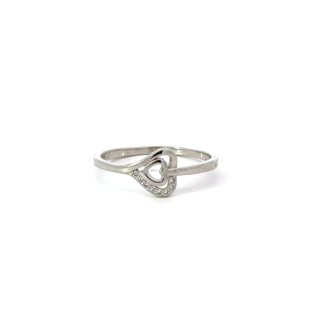 WHITE CUBIC ZIRCONIA STERLING SILVER RING (HEARTS)