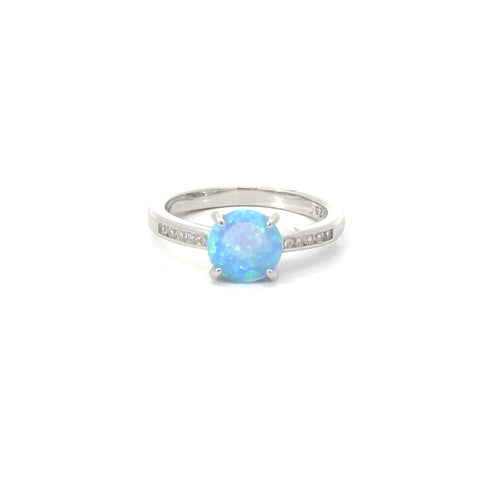 BLUE LAB OPAL OPAL STERLING SILVER RING (ROUND)